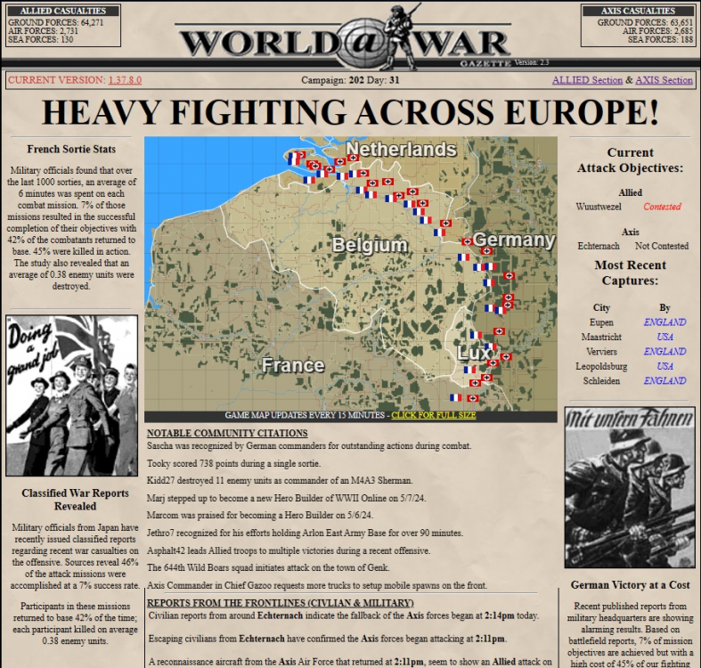 The official Gazette of WWII Online, the World@War returns with important battlefield and community information.